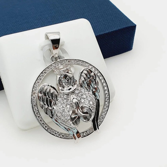 "925 Sterling Silver Plated CZ Pendant, INUS1BR282 - Picture 3 of 9